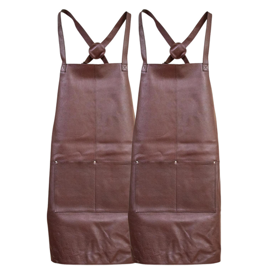 2x Pierre Cardin Professional Leather Apron Butcher Woodwork Barber Chef - Brown-3
