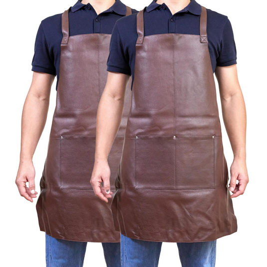 2x Pierre Cardin Professional Leather Apron Butcher Woodwork Barber Chef - Brown-2