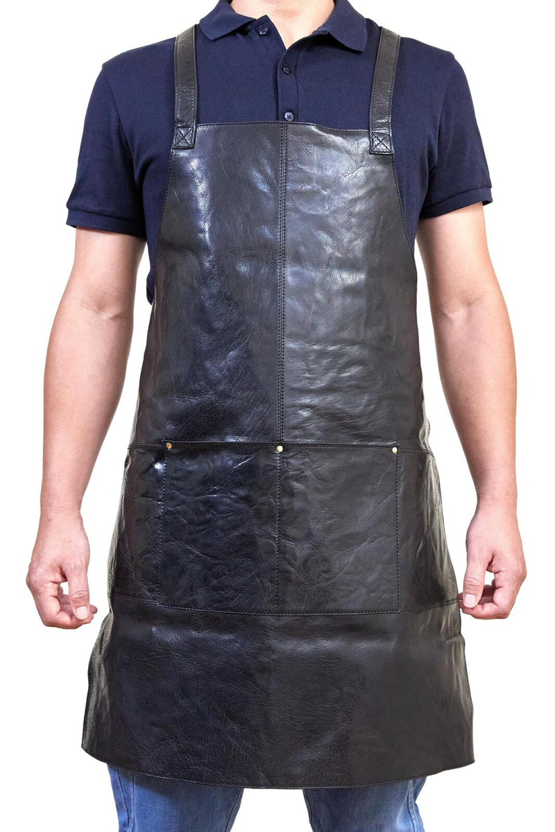 Load image into Gallery viewer, Pierre Cardin Professional Leather Apron Butcher Woodwork Hairdressing Barber Chef - Shiny Black-1
