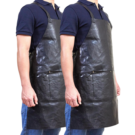 2x Pierre Cardin Professional Leather Apron Butcher Woodwork Barber Chef - Black-1