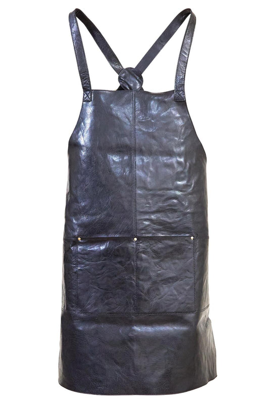 Pierre Cardin Professional Leather Apron Butcher Woodwork Hairdressing Barber Chef - Shiny Black-4