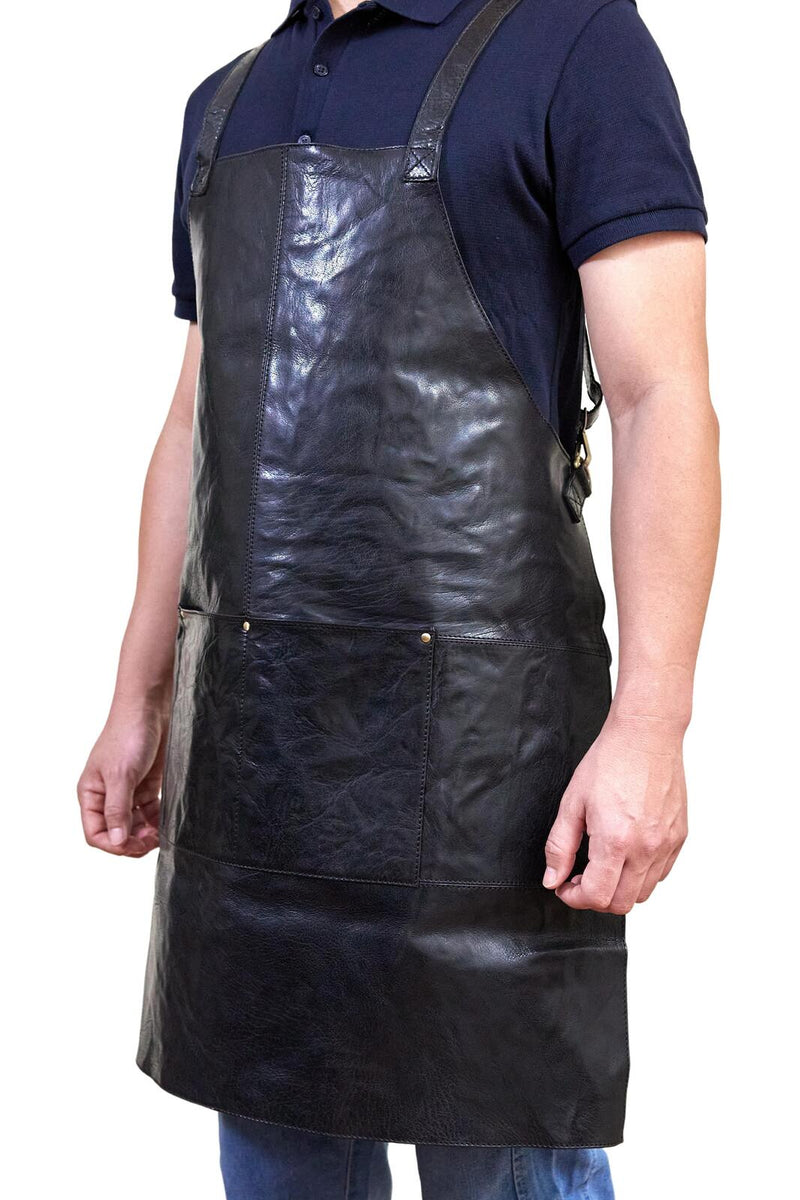 Load image into Gallery viewer, Pierre Cardin Professional Leather Apron Butcher Woodwork Hairdressing Barber Chef - Shiny Black-2
