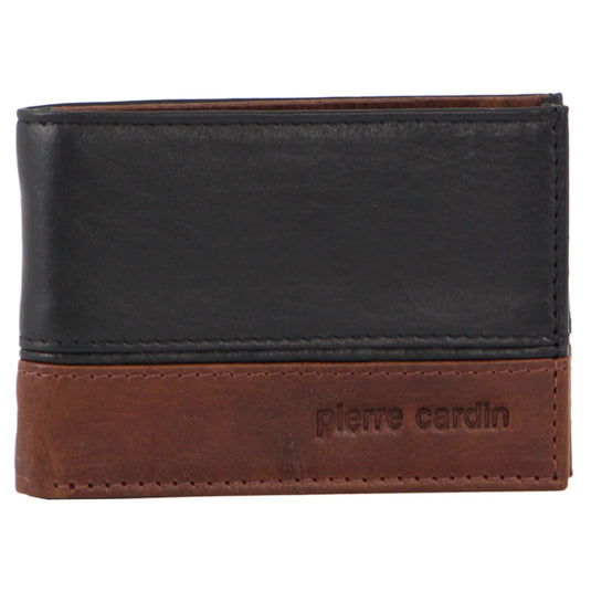 Pierre Cardin Mens Wallet Italian Leather Two-Tone Bi Fold RFID - Black/Cognac-2