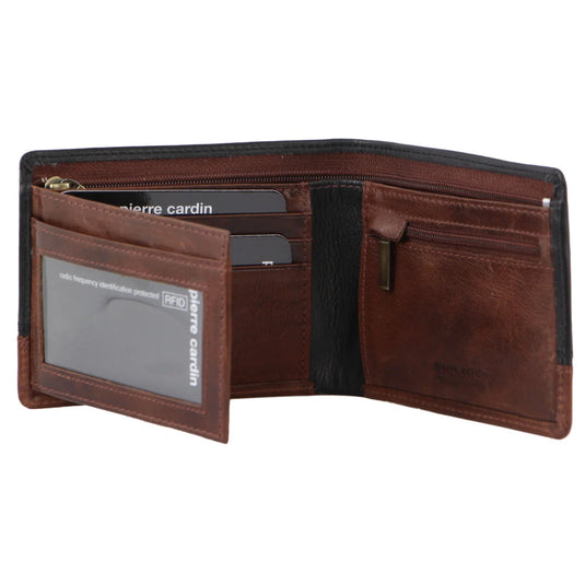 Pierre Cardin Mens Leather Wallet 2-Tone Credit Card Slots RFID - Black/Cognac-1