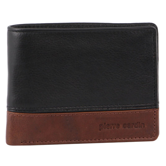 Pierre Cardin Mens Leather Wallet 2-Tone Credit Card Slots RFID - Black/Cognac-2