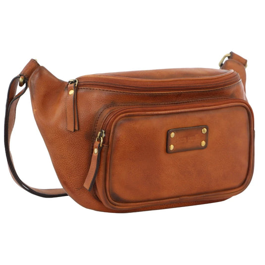 Pierre Cardin Women Sling Bum Bag Leather Crossbody Shoulder Travel Chest - Cognac-1