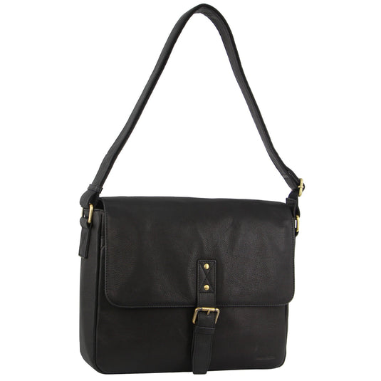 Pierre Cardin Leather Business Bag in Black with Laptop/Computer Sleeve-1