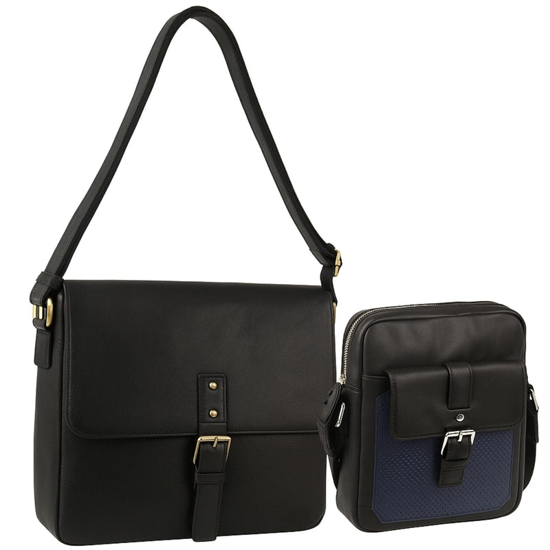 Load image into Gallery viewer, Pierre Cardin Leather Business Bag in Black &amp; Organizer Cross Body in Black/Navy-1
