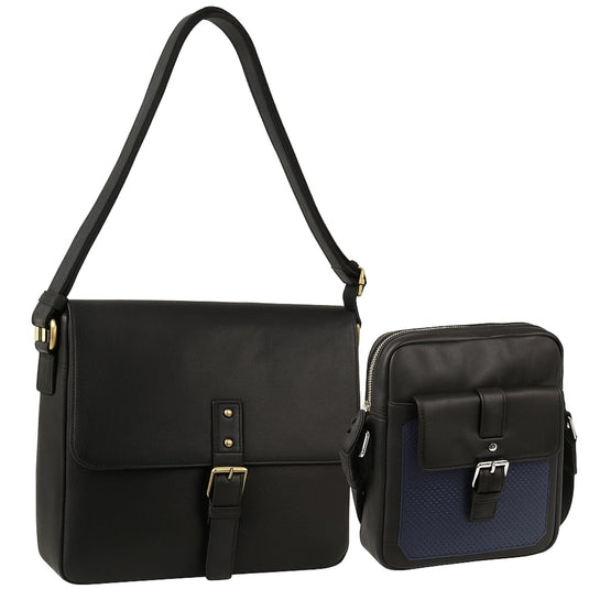 Pierre Cardin Leather Business Bag in Black & Organizer Cross Body in Black/Navy-1