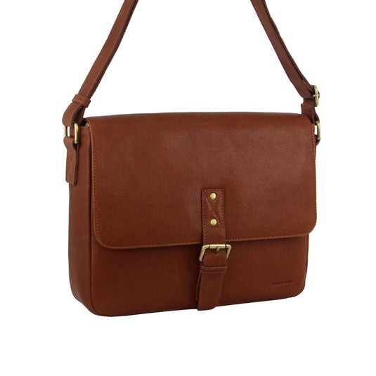 Pierre Cardin Leather Business Bag in Dark Tan with Laptop/Computer Sleeve-4