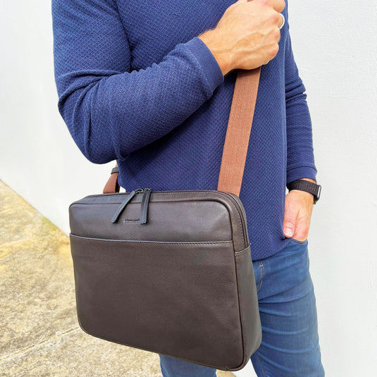 Pierre Cardin Mens Leather 13" Laptop Computer Bag - Brown-3