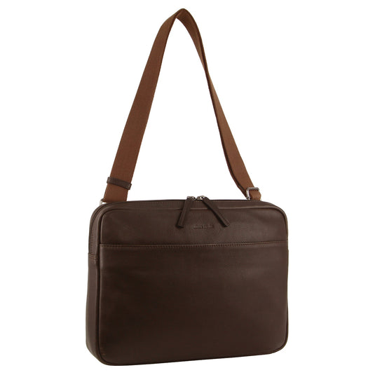 Pierre Cardin Mens Leather 13" Laptop Computer Bag - Brown-1