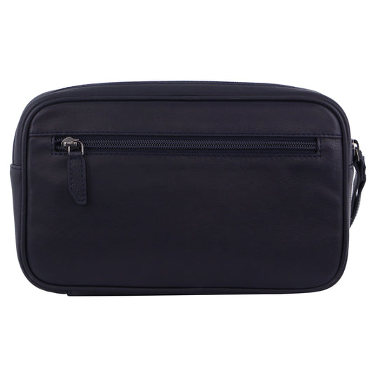 Pierre Cardin Mens Leather Organizer Bag Toiletry Case - Navy-2