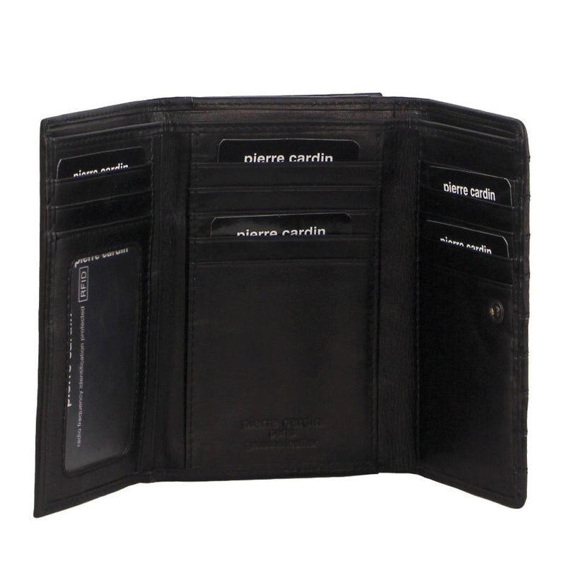 Load image into Gallery viewer, Pierre Cardin Stich Design Leather Ladies Large Tri-Fold Wallet in Black-1
