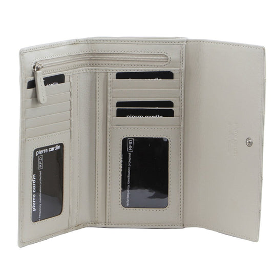 Pierre Cardin Womens Leather Tri-Fold Wallet RFID in Bone-0