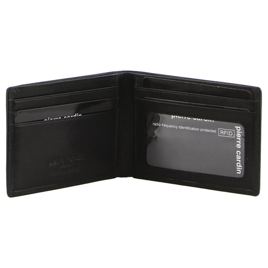 Pierre Cardin Mens Leather Wallet Slimline Bi-fold Credit Card Slots - Black-0
