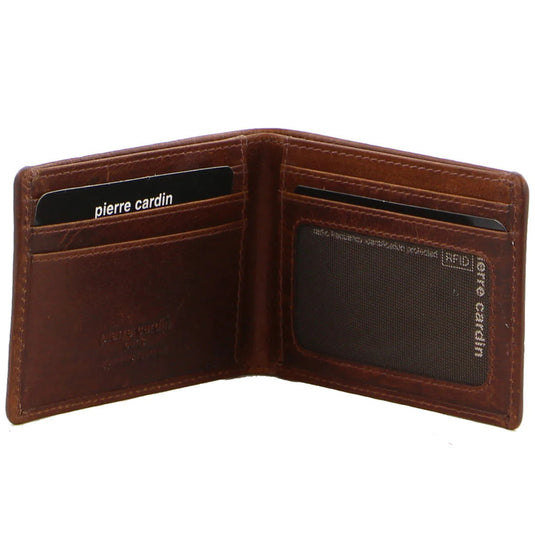 Pierre Cardin Mens Leather Wallet RFID Slimline Bi-Fold Credit Card Slots - Tan-0
