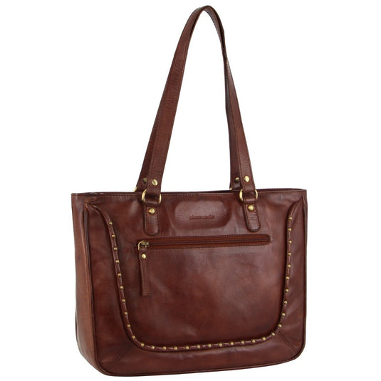 Pierre Cardin Womens Leather Stud Detail Tote Bag in Cognac-0