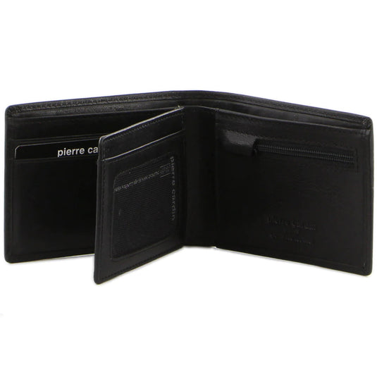 Pierre Cardin Mens Leather Wallet Bi-Fold RFID Credit Card Slots Flap - Black-1