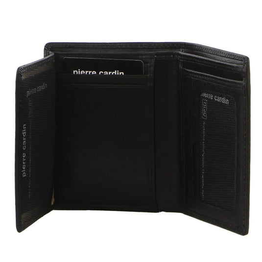 Pierre Cardin Mens Wallet Leather Tri Fold Credit Card Slots Slim RFID - Black-0