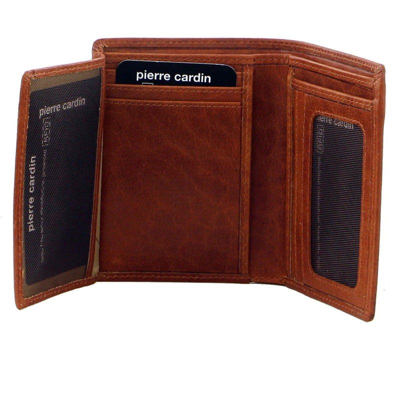 Load image into Gallery viewer, Pierre Cardin Mens Wallet Leather Tri-Fold Credit Card Slots Slim RFID - Tan-2
