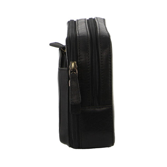 Pierre Cardin Mens Italian Leather Organizer Bag Toiletry Travel - Black-3