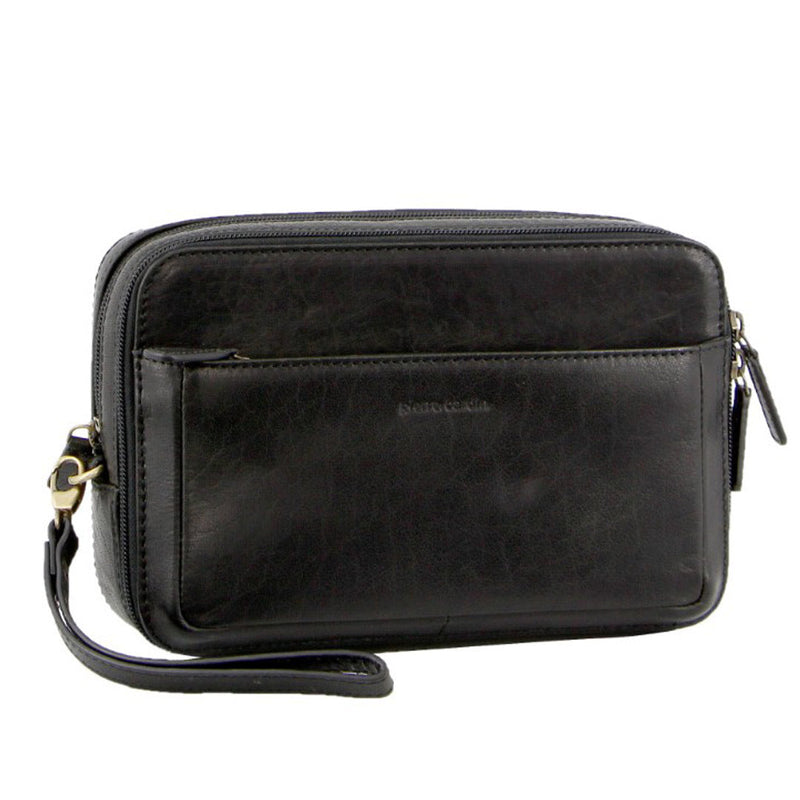Load image into Gallery viewer, Pierre Cardin Mens Italian Leather Organizer Bag Toiletry Travel - Black-0

