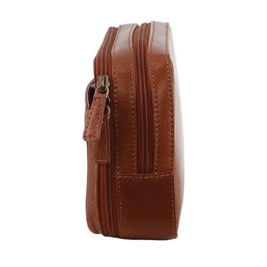 Pierre Cardin Mens Leather Toiletry Bag Travel Organizer Wash Case - Tan-3