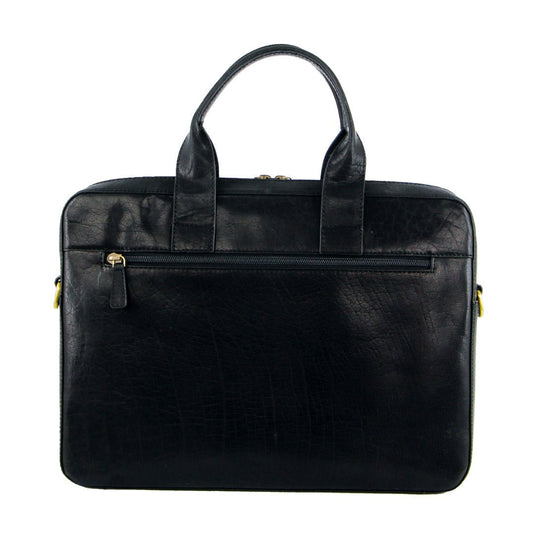 Pierre Cardin Mens Italian Leather 15" Laptop Computer Bag - Black-2