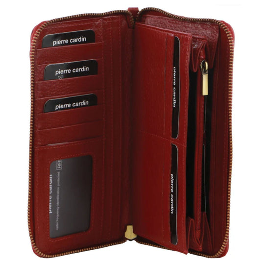 Pierre Cardin Womens Leather Zip Around Wallet w/ Wristlet in Red-2