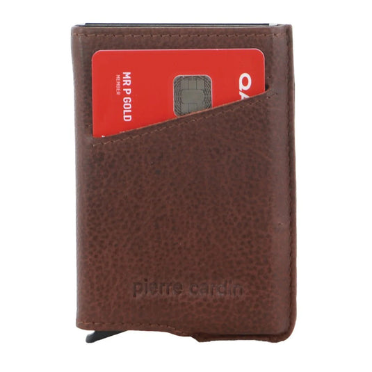 Pierre Cardin Leather Smart Slide Card Holder Tab Wallet RFID - Brown-2