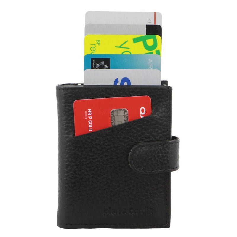 Load image into Gallery viewer, Pierre Cardin Leather Smart Slide Card Holder Tab Wallet with Buckle RFID - Black-1
