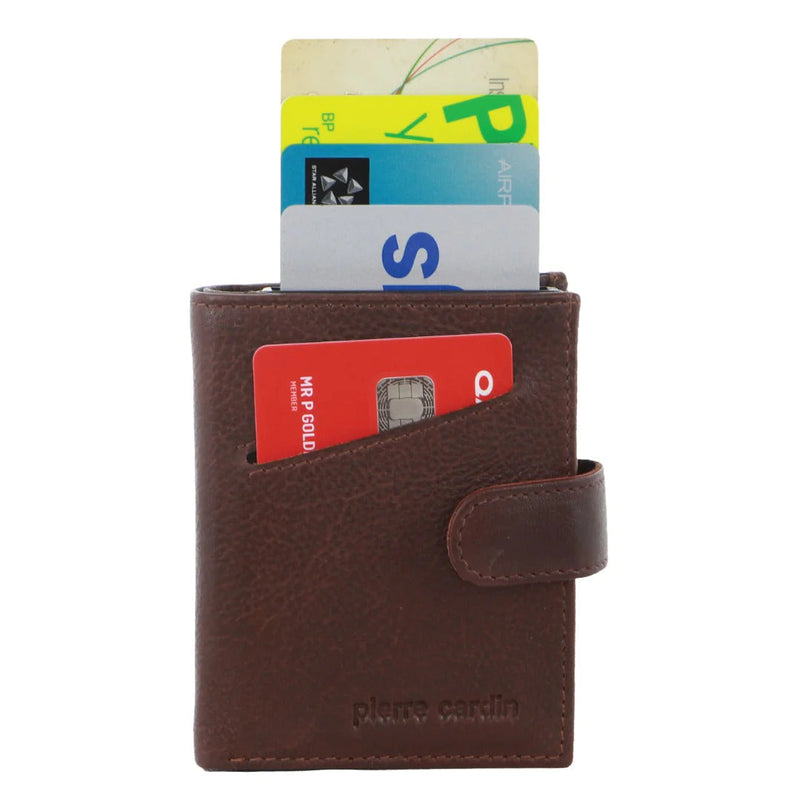 Load image into Gallery viewer, Pierre Cardin Leather Smart Slide Card Holder Tab Wallet RFID - Brown-1
