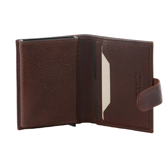 Pierre Cardin Leather Smart Slide Card Holder Tab Wallet RFID - Brown-4