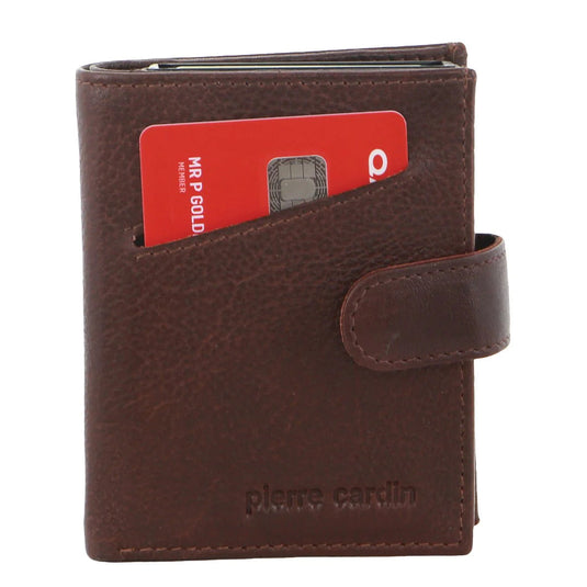Pierre Cardin Leather Smart Slide Card Holder Tab Wallet RFID - Brown-3