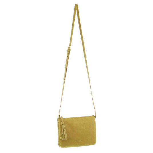 Pierre Cardin Leather Crossbody Bag Tassel Triple Compartment Strap - Yellow-0