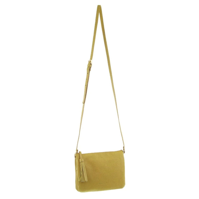 Load image into Gallery viewer, Pierre Cardin Leather Crossbody Bag Tassel Triple Compartment Strap - Yellow-1
