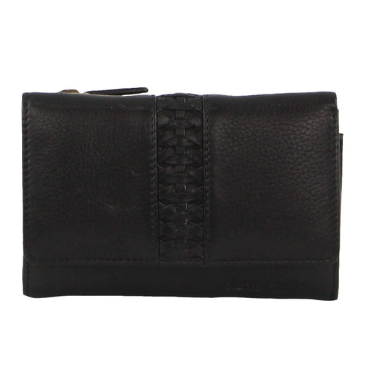 Pierre Cardin Womens Leather Woven Design Tri Fold RFID Wallet Travel in Black-2