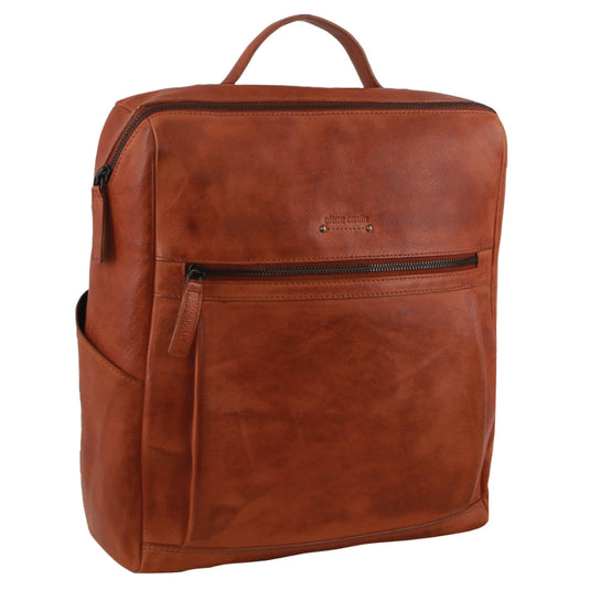 Pierre Cardin Italian Leather Unisex Backpack Bag w 15" Laptop Insert in Cognac-0