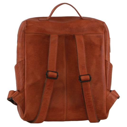 Pierre Cardin Italian Leather Unisex Backpack Bag w 15" Laptop Insert in Cognac-2