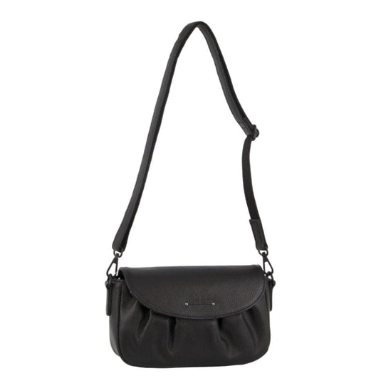 Pierre Cardin Leather Crossbody Bag Pleated Adjustable Detachable Strap - Black-1