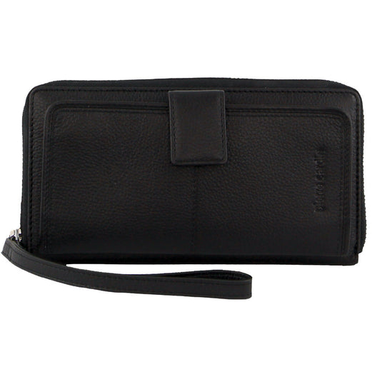 Pierre Cardin Womens Leather Zip Around Wallet RFID Blocking w/ Wristlet in Black-0