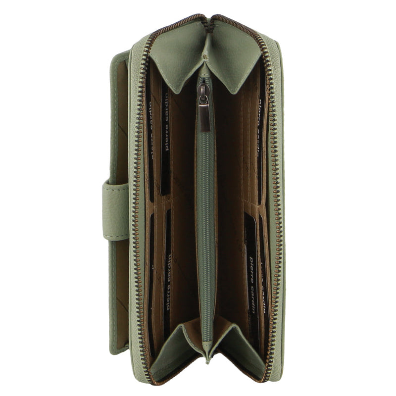 Load image into Gallery viewer, Pierre Cardin Womens Leather Zip Around Wallet RFID Blocking w/ Wristlet in Jade Green-2
