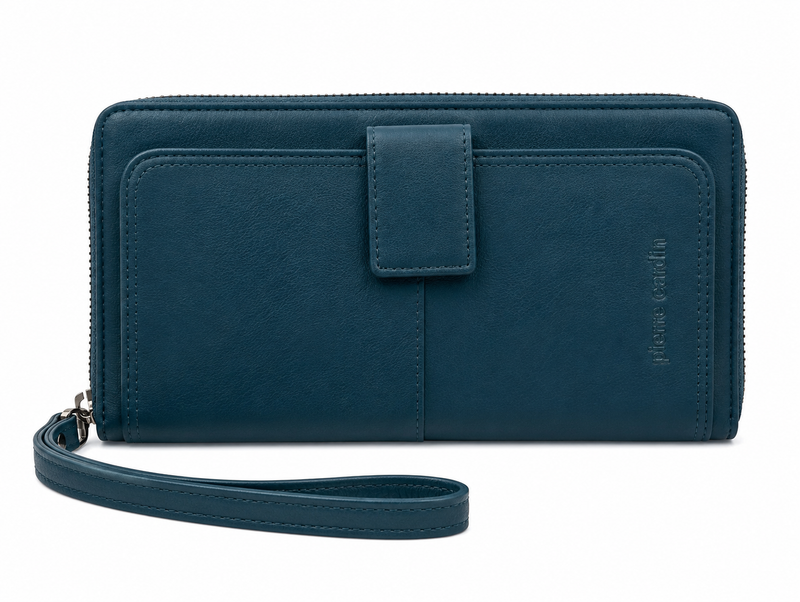 Load image into Gallery viewer, Pierre Cardin Womens Leather Zip Around Wallet RFID Blocking w/ Wristlet in Navy-0
