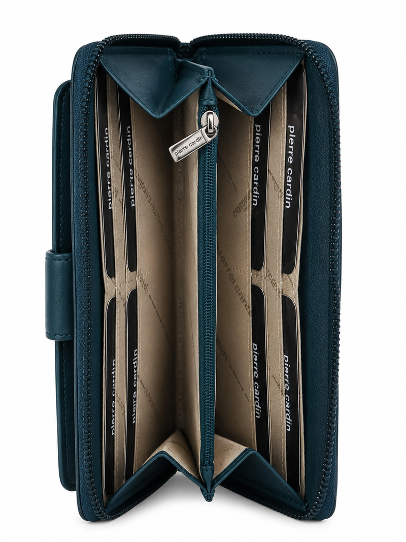 Load image into Gallery viewer, Pierre Cardin Womens Leather Zip Around Wallet RFID Blocking w/ Wristlet in Navy-4
