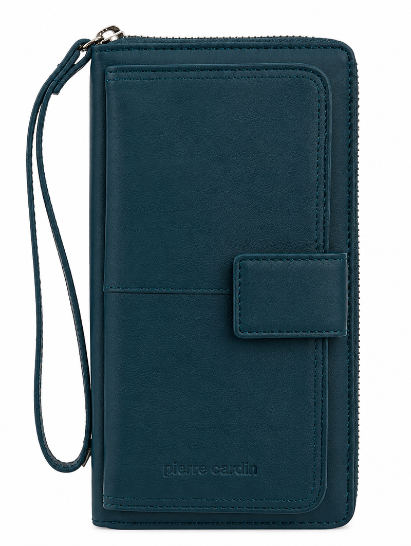 Load image into Gallery viewer, Pierre Cardin Womens Leather Zip Around Wallet RFID Blocking w/ Wristlet in Navy-2

