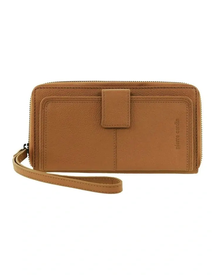Load image into Gallery viewer, Pierre Cardin Womens Leather Zip Around Wallet RFID Blocking w/ Wristlet in Tan-0
