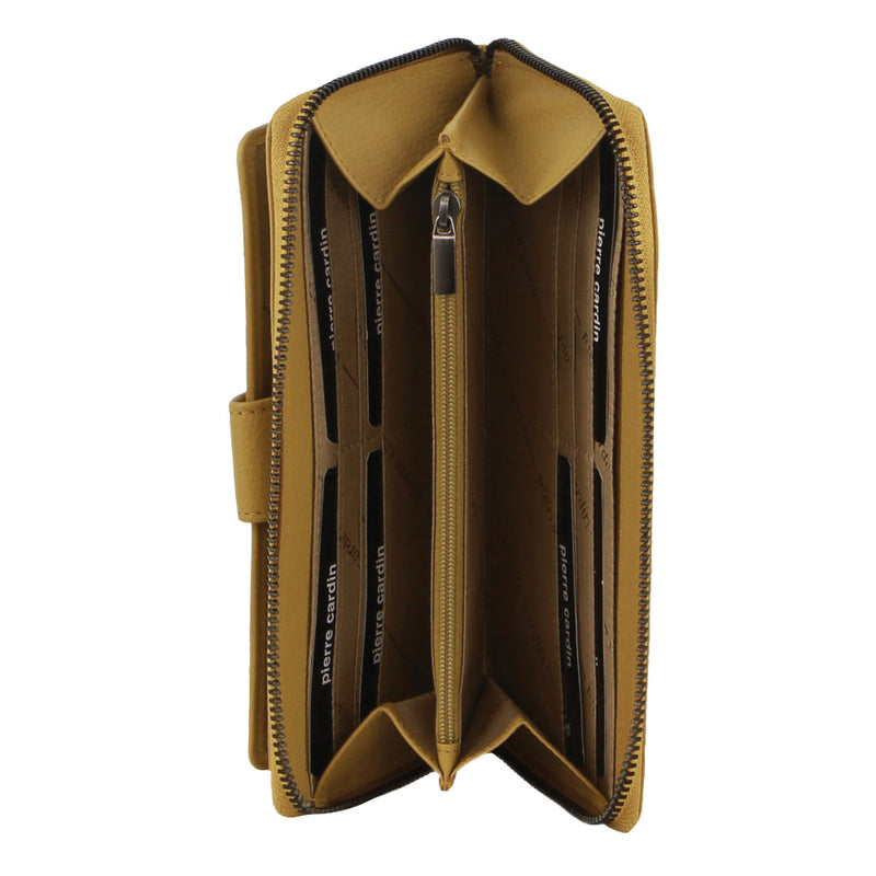 Load image into Gallery viewer, Pierre Cardin Womens Leather Zip Around Wallet RFID Blocking w/ Wristlet in Zinc Yellow-2
