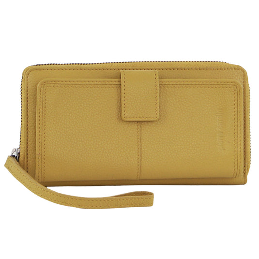 Pierre Cardin Womens Leather Zip Around Wallet RFID Blocking w/ Wristlet in Zinc Yellow-1