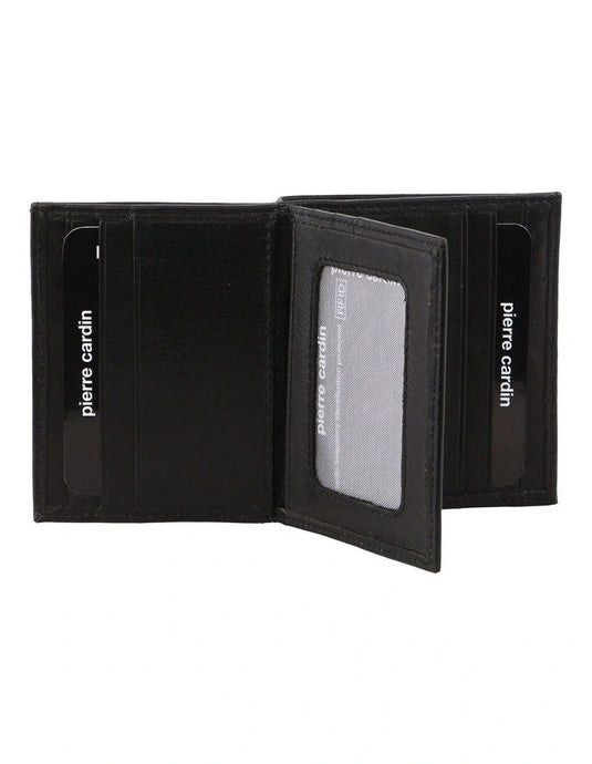 Pierre Cardin Mens Slim Bi-Fold Leather Wallet Rustic w/ RFID Protection in Black-2